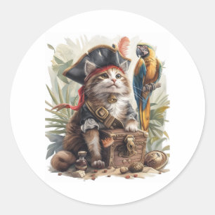 Pirate Cat Treasure Classic Round Sticker