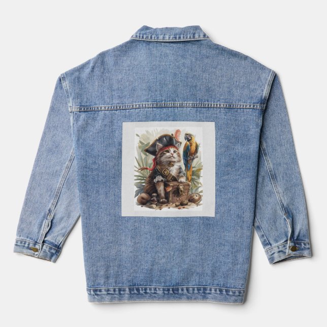 Pirate Cat Treasure Denim Jacket (Back)