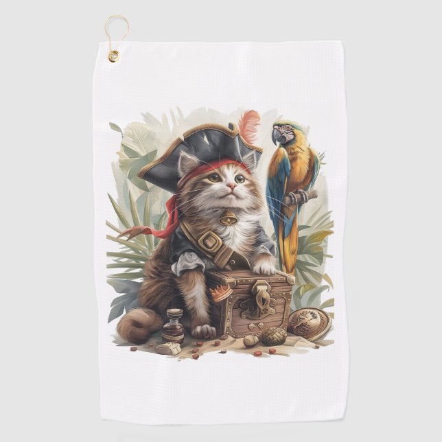 Pirate Cat Treasure Golf Towel (Front)