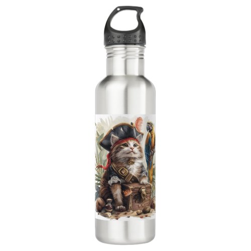 Pirate Cat Treasure Stainless Steel Water Bottle