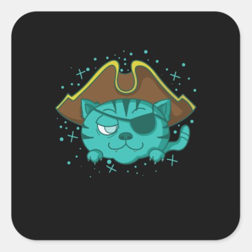 Pirate cat with eyepatch and pirate hat square sticker