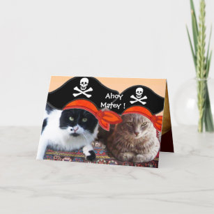 PIRATE CATS AND ANTIQUE PIRATES TREASURE MAPS CARD