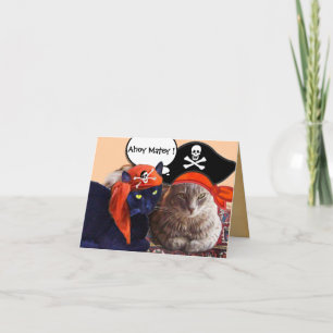 PIRATE CATS AND ANTIQUE PIRATES TREASURE MAPS CARD