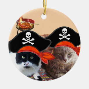 PIRATE CATS AND ANTIQUE PIRATES TREASURE MAPS CERAMIC ORNAMENT