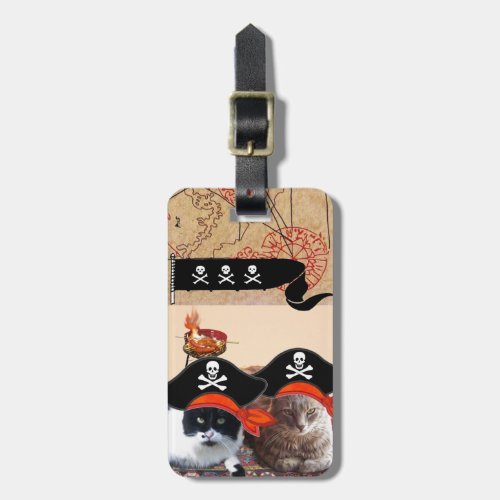 PIRATE CATS AND ANTIQUE PIRATES TREASURE MAPS LUGGAGE TAG