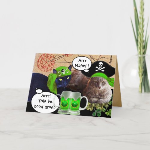 PIRATE CATS AND GREEN BEER PINTSSt Patricks Day Card