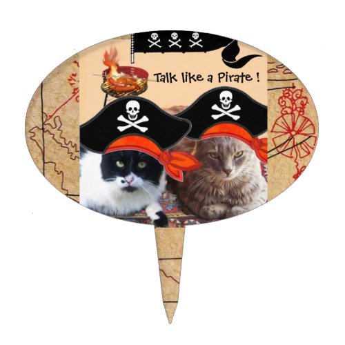 PIRATE CATS ANTIQUE PIRATES TREASURE MAPS AND FLAG CAKE TOPPER