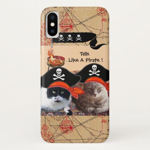 PIRATE CATS ANTIQUE PIRATES TREASURE MAPS AND FLAG iPhone X CASE