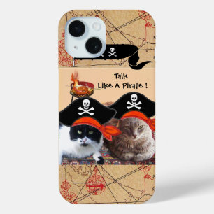 PIRATE CATS ANTIQUE PIRATES TREASURE MAPS AND FLAG iPhone 15 CASE