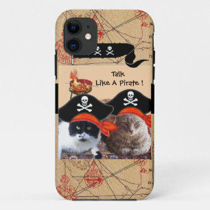 PIRATE CATS ANTIQUE PIRATES TREASURE MAPS AND FLAG iPhone 11 CASE