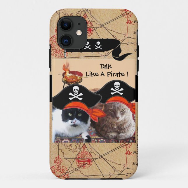 PIRATE CATS ANTIQUE PIRATES TREASURE MAPS AND FLAG Case-Mate iPhone CASE (Back)