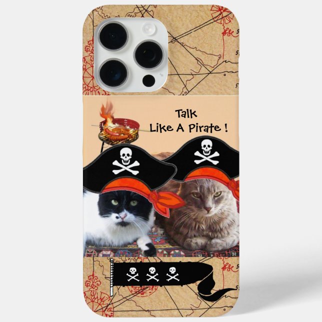 PIRATE CATS ANTIQUE PIRATES TREASURE MAPS AND FLAG Case-Mate iPhone CASE (Back)