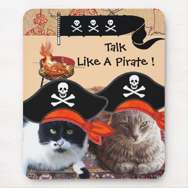 PIRATE CATS ANTIQUE PIRATES TREASURE MAPS AND FLAG MOUSE PAD (Front)
