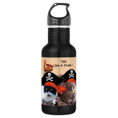 PIRATE CATS ANTIQUE PIRATES TREASURE MAPS AND FLAG WATER BOTTLE