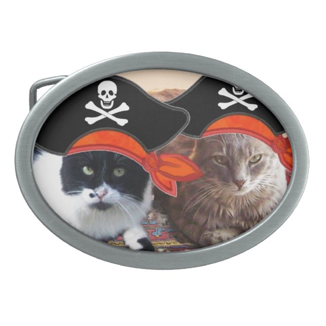 PIRATE CATS ,Talk like a Pirate Day Oval Belt Buckle (Front)
