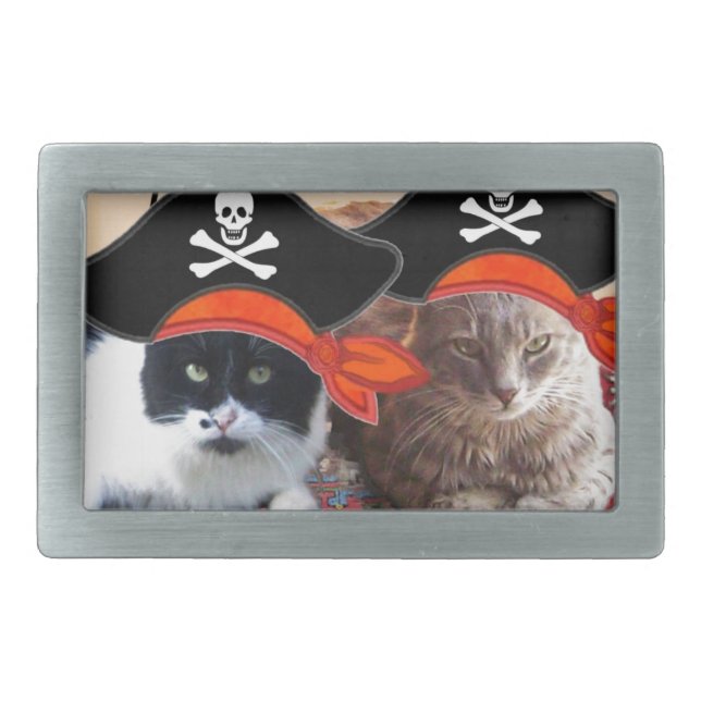 PIRATE CATS ,Talk like a Pirate Day Rectangular Belt Buckle (Front)