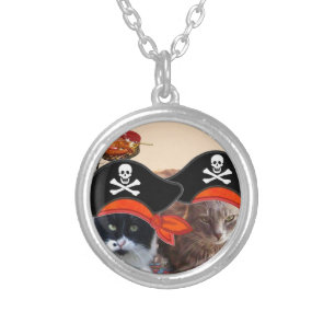 PIRATE CATS ,Talk like a Pirate Day Silver Plated Necklace