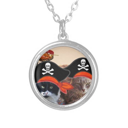PIRATE CATS Talk like a Pirate Day Silver Plated Necklace