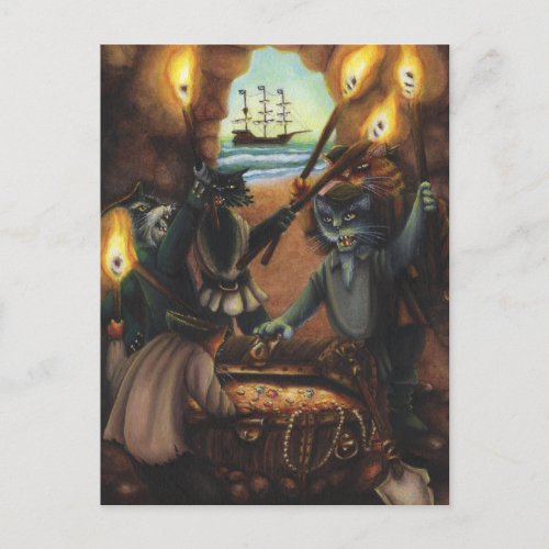 Pirate Cats Treasure Island Cave Fantasy Art Card