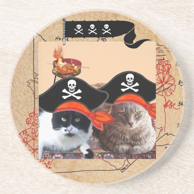 PIRATE CATS ,TREASURE MAPS Talk like a Pirate Day Coaster (Front)