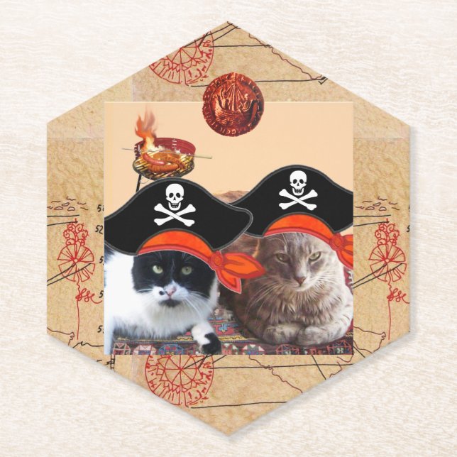 PIRATE CATS,TREASURE MAPS ,Talk like a Pirate Day  Paper Coaster (Front)
