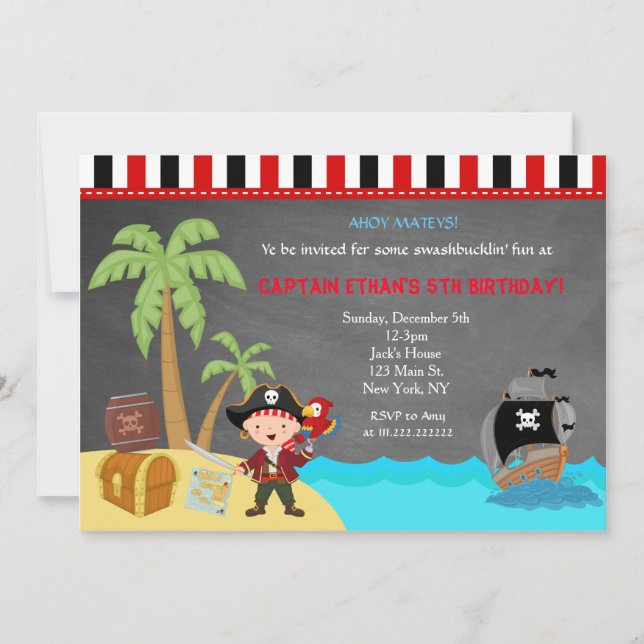 Pirate Chalkboard Birthday Invitations (Front)