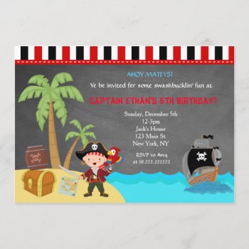 Pirate Chalkboard Birthday Invitations by SugarPlumPaperie at Zazzle