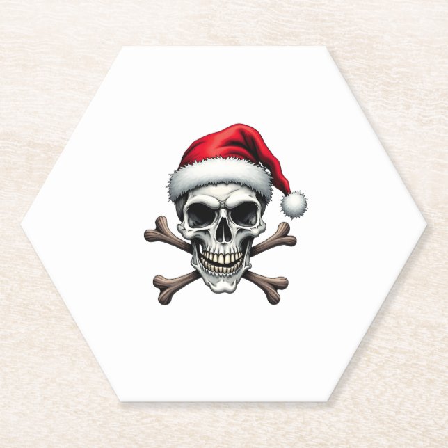 Pirate Christmas Skull & Crossbones Santa Hat. Got Paper Coaster (Front)