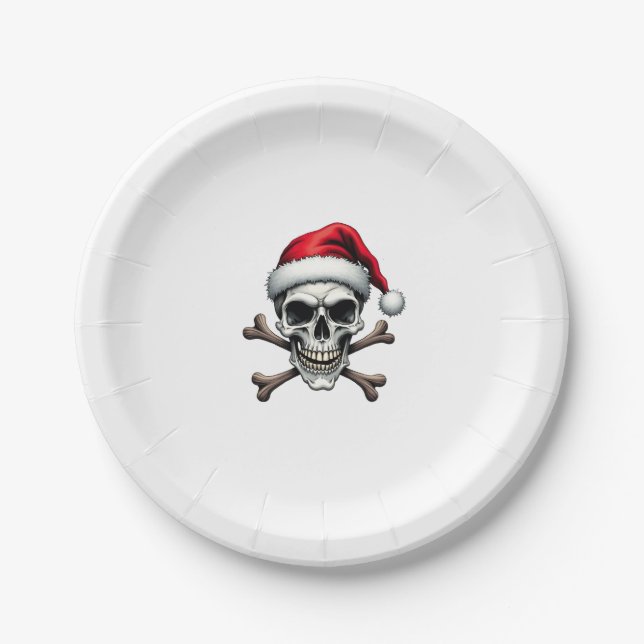 Pirate Christmas Skull & Crossbones Santa Hat. Got Paper Plates (Front)