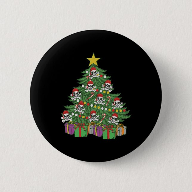 Pirate Christmas Tree Skull Crossbones Button (Front)