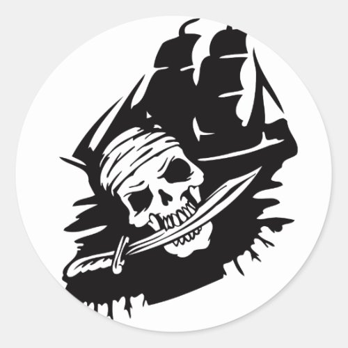 Pirate Clipper Ship Sword Skeleton Pirates Theme Classic Round Sticker