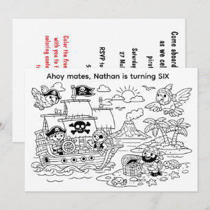 Pirate Coloring Birthday Party Digital Download Invitation