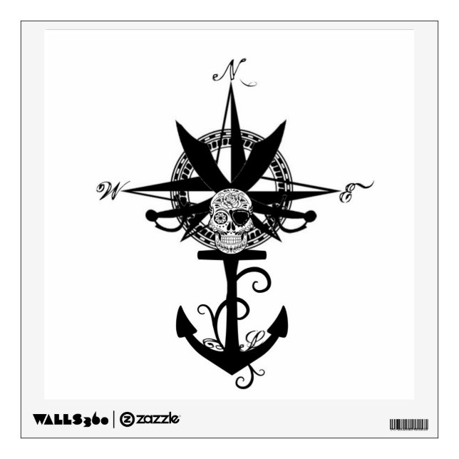 Pirate Compass Rose and Anchor Decal (Front)