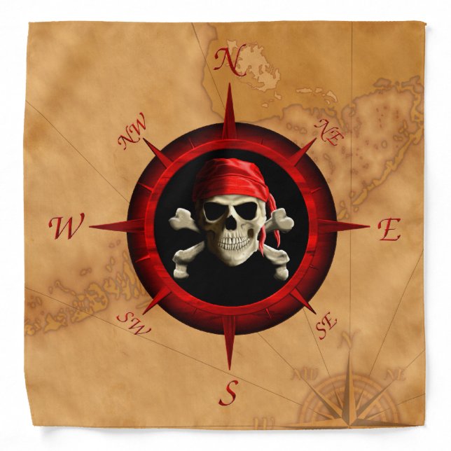 Pirate Compass Rose And Map Bandana (Front)