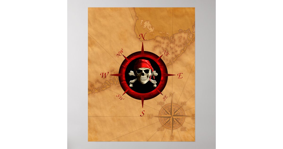 Pirate Compass Rose And Map Poster Zazzle 8257