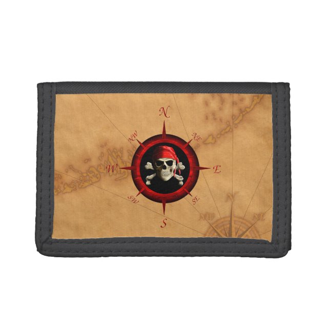 Pirate Compass Rose And Map Tri-fold Wallet (Front)