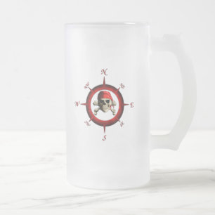 Pirate Compass Rose Frosted Glass Beer Mug