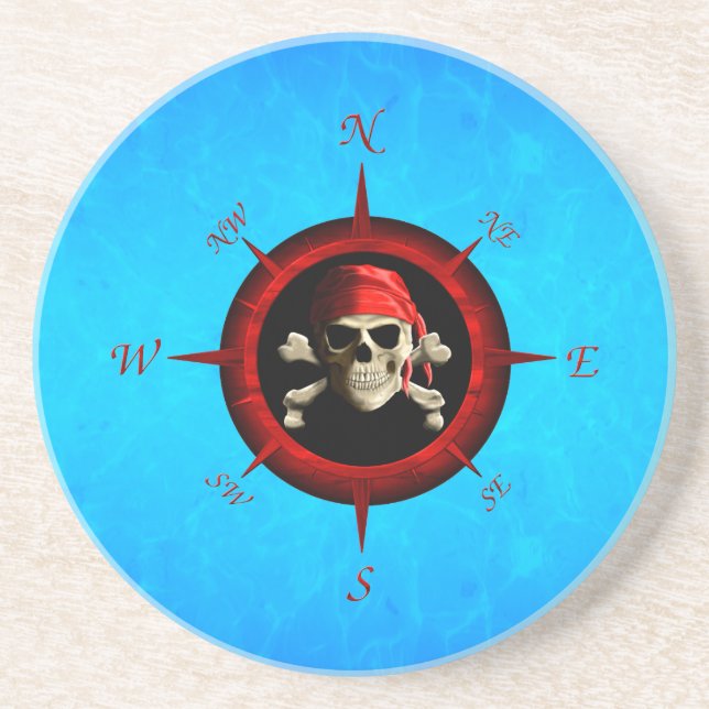 Pirate Compass Rose Sandstone Coaster (Front)