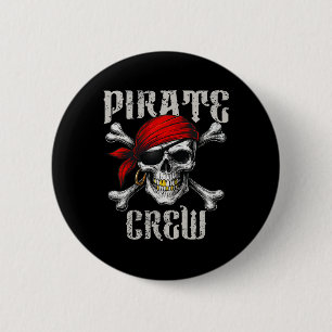 Pirate Crew Jolly Roger Flag And Skull Crossbones Button