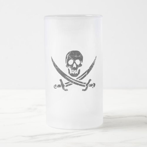 Pirate Cross Frosted Glass Beer Mug