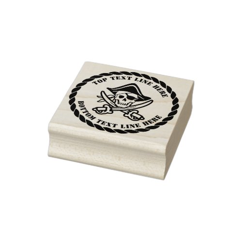 Pirate Crossbones Skull with Your Text 2 Lines Rubber Stamp