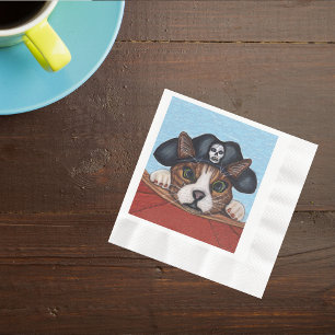Pirate Cute Surprised Brown Striped Cat Napkins