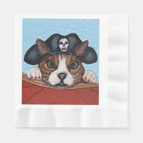 Pirate Cute Surprised Brown Striped Cat Napkins