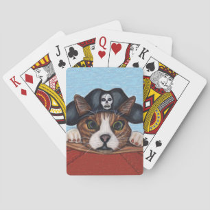 Pirate Cute Surprised Brown Striped Cat Poker Cards