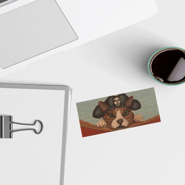 Pirate Cute Surprised Brown Striped Cat Wood Flash Drive (Cute cat big eyes wearing black pirate hat hanging on side of red boat on wood flash drive.)