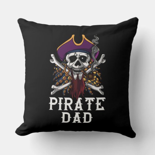 Pirate Dad Skull Sailor Crossbones Fathers Throw Pillow