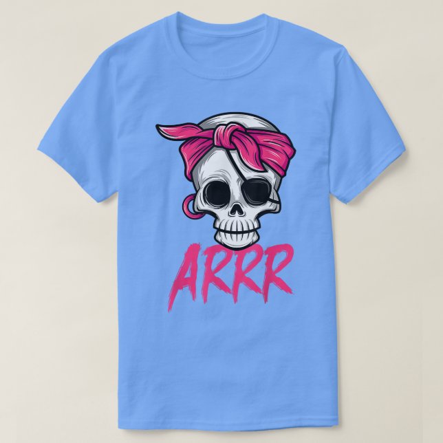 Pirate Dead With Eye Patch Pink Bandana Halloween  T-Shirt (Design Front)