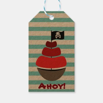 Pirate Design With Striped Background Gift Tags by CateLE at Zazzle