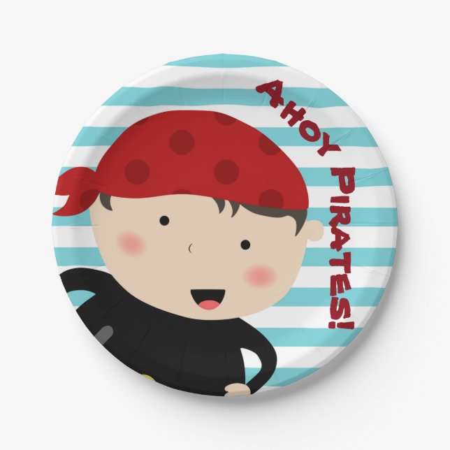 Pirate design with striped background paper plates (Front)