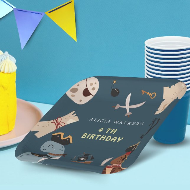 Pirate Dinosaur Party Animals Kids Birthday Paper Plates (Creator Uploaded)